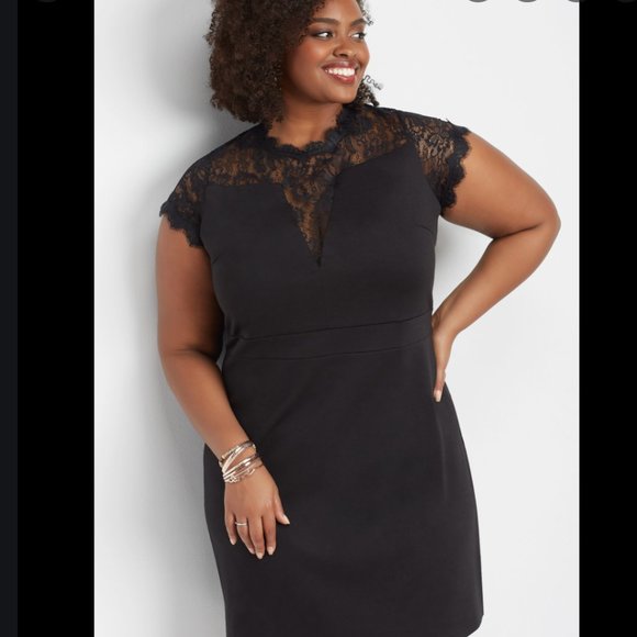 Maurices Lace Inset Ponte Dress Black - Picture 3 of 10